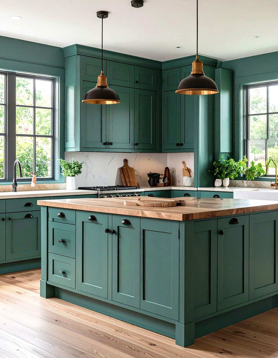 Seaweed Beadboard Kitchen with Smoky Black Handles - 20 Black and Green Kitchen Ideas