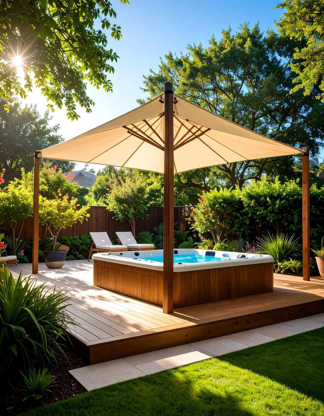 Shade Sails for Overhead Hot Tub Privacy - 20 Backyard Hot Tub Privacy Ideas