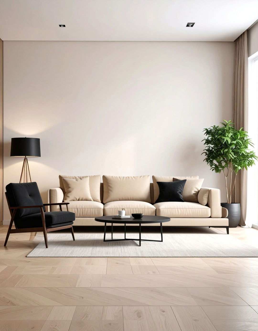 Showcase Sculptural Black Details - 20 Black and Beige Living Room Ideas