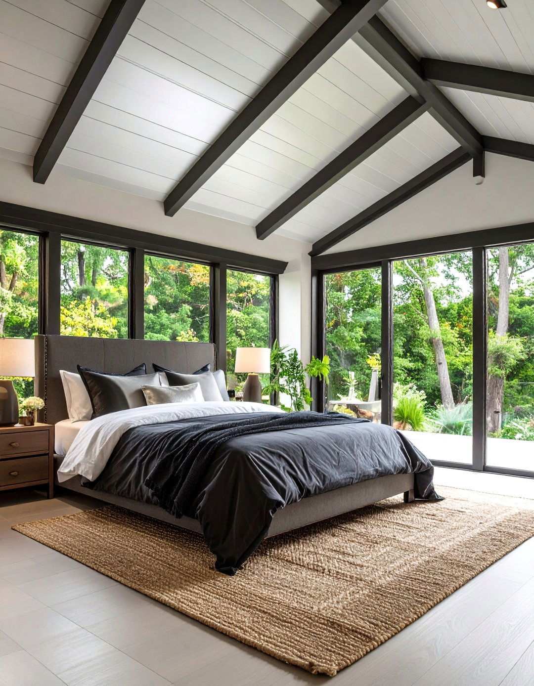 Silver Leaf Ceiling Highlights in Dark Bedroom Palette - 20 Black and Silver Bedroom Ideas