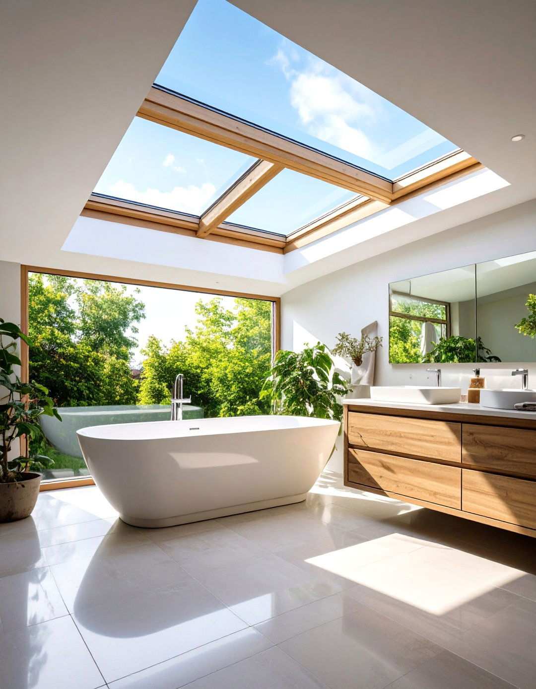 Skylight Assisted Bathroom Lighting for Free Daylight - 20 Bathroom Lighting Ideas