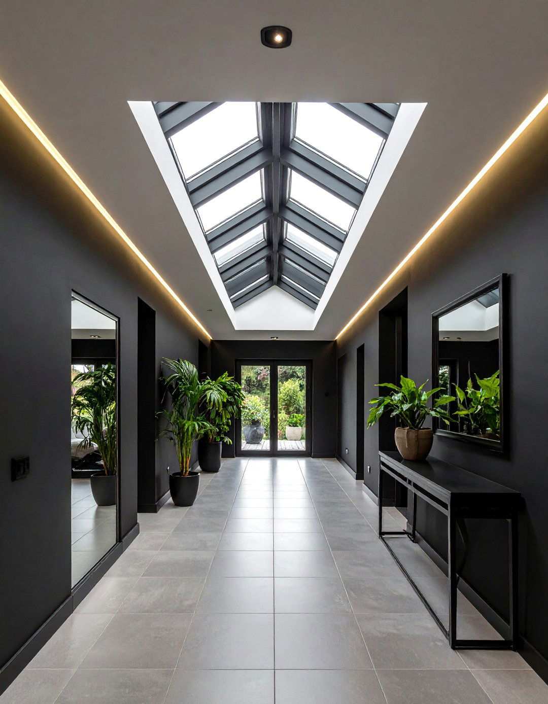 Skylight or Solar Tube to Balance Dark Walls - 20 Black Hallway Ideas