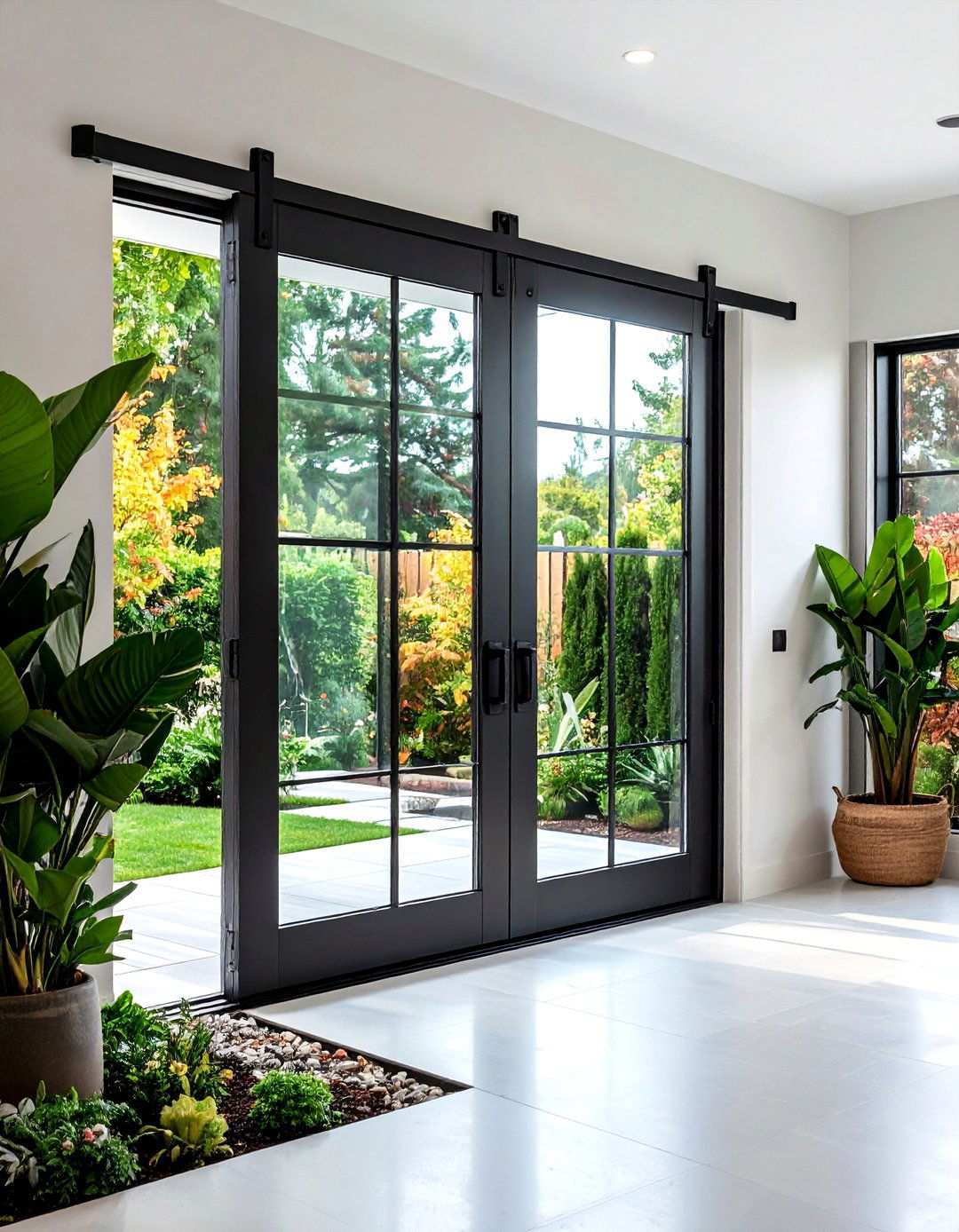 Sleek Black Framed Glass Barn Door for Modern Edge - 20 Bathroom Barn Door Ideas