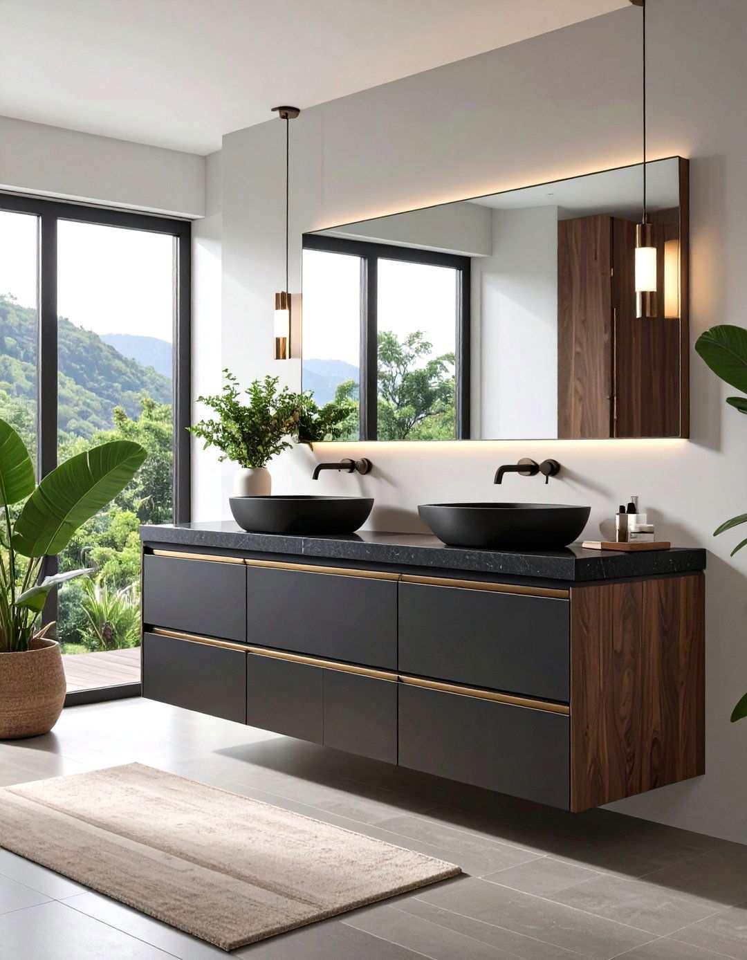 Sleek Black Vanity and Dark Countertop - 20 Black Bathroom Ideas