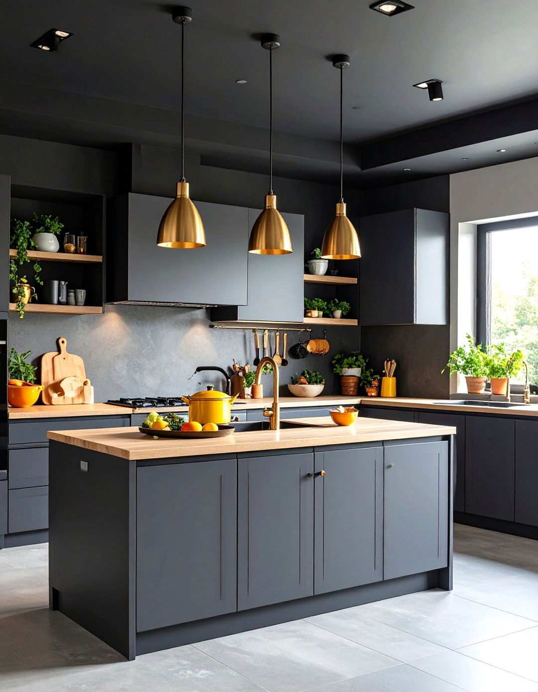 Sleek Modern Kitchen - 20 Black Ceiling With Grey Walls