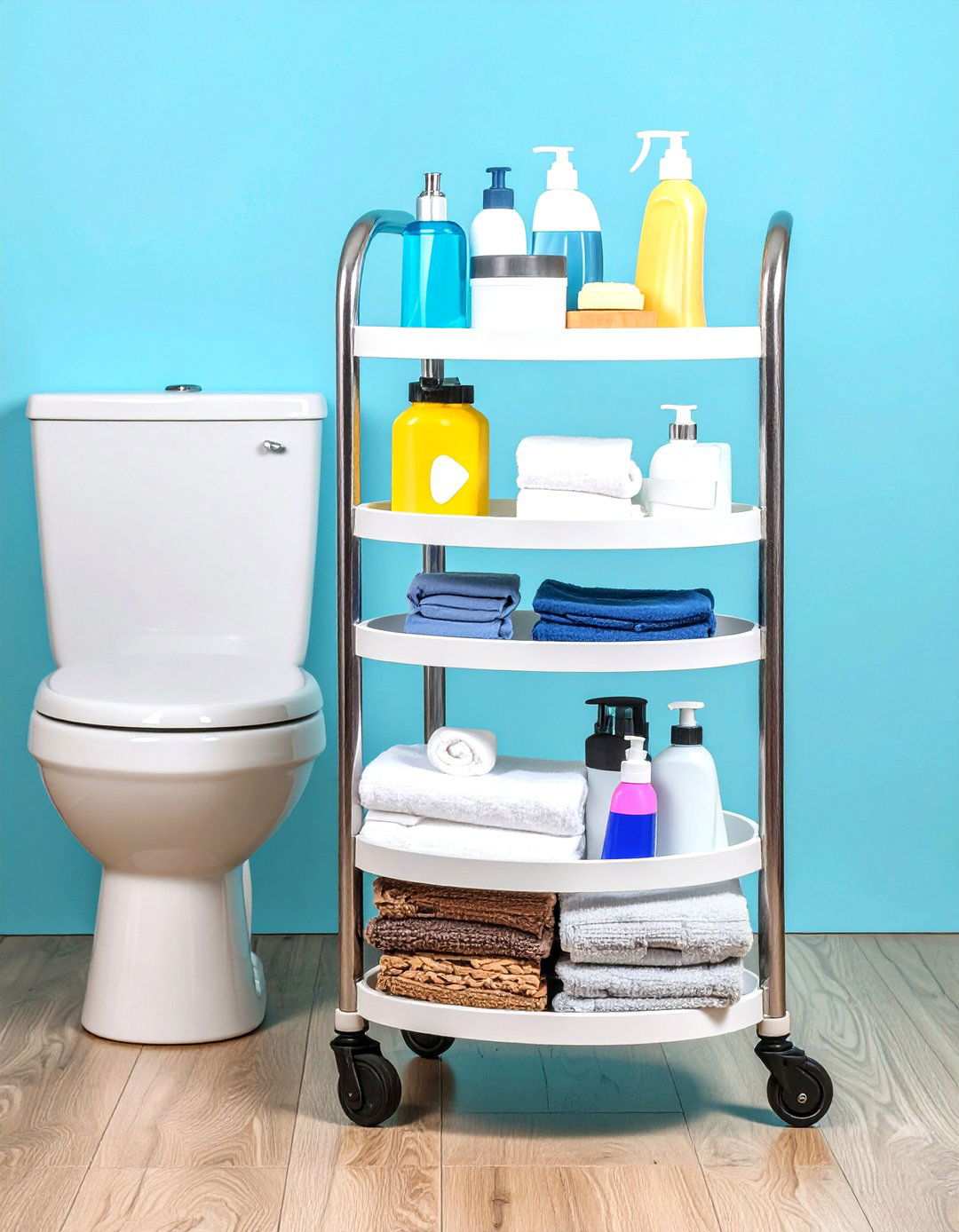 Slim Rolling Cart Slides In for Mobile Bathroom Storage - 20 Bathroom Storage Ideas