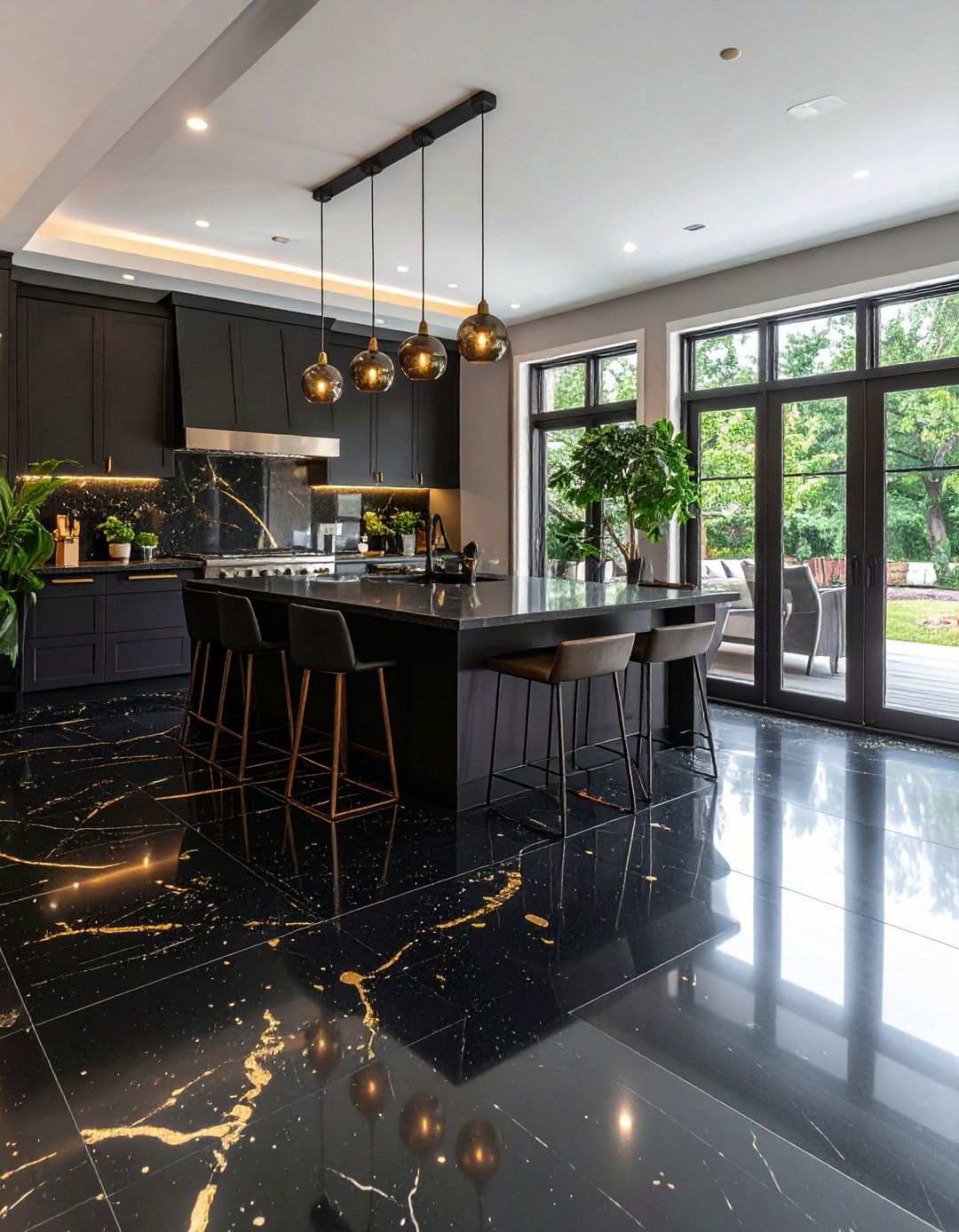 Slip Resistant Rubber Black Kitchen Floor for Busy Homes - 20 Black Kitchen Floor Ideas