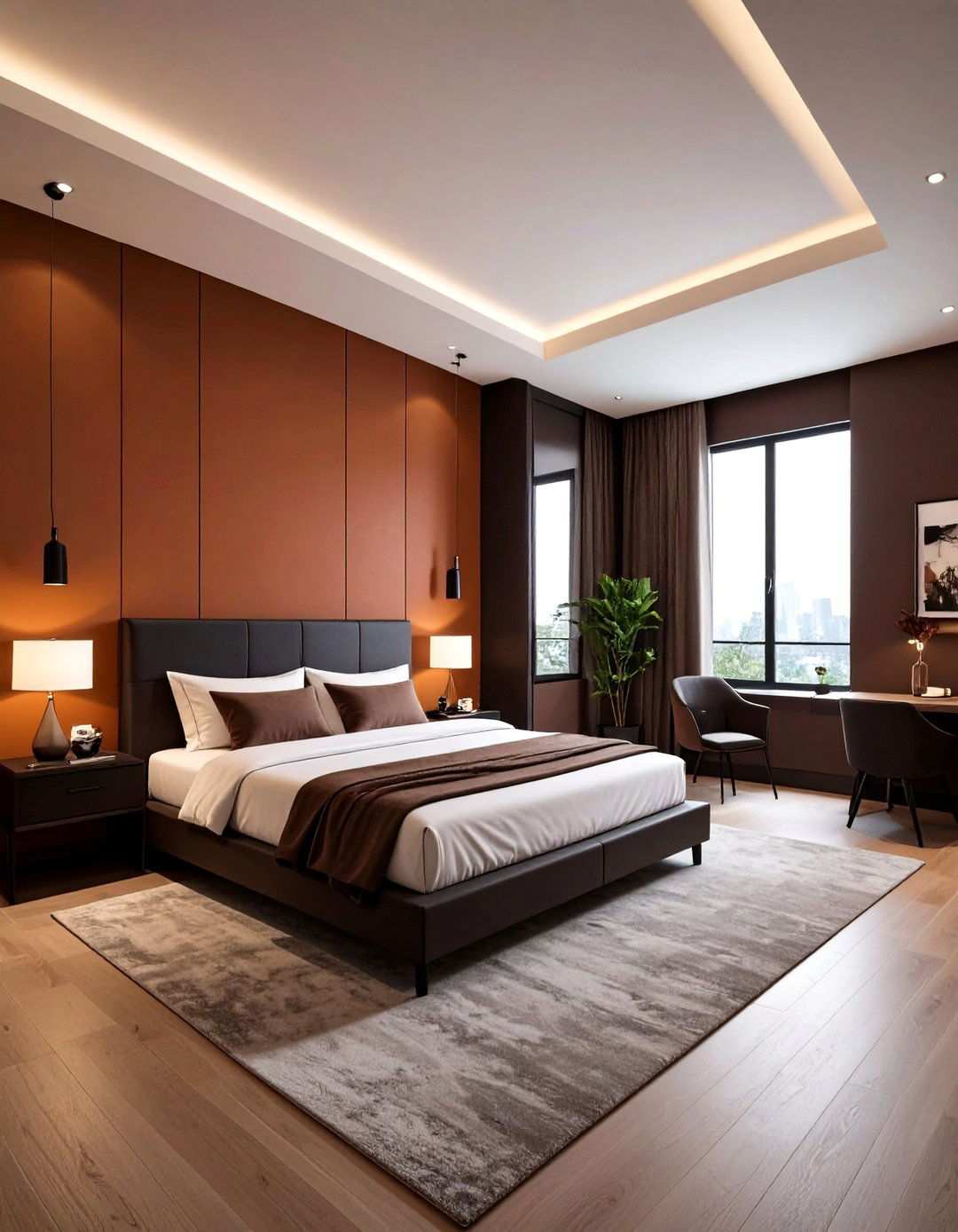 Small Space Strategy One Black Strip in a Brown Bedroom - 20 Black and Brown Bedroom Ideas