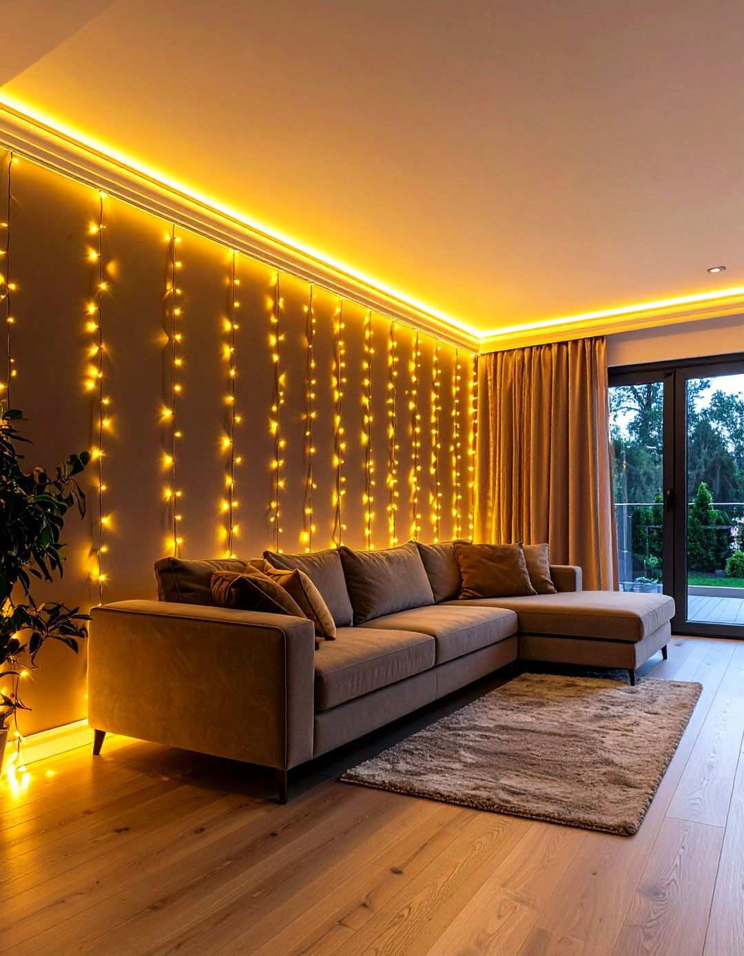 Smart LED Strips for Golden Ambient Glow - 20 Black and Gold Living Room Ideas