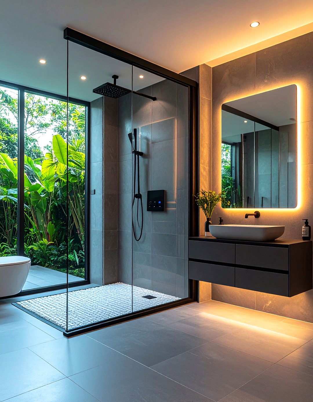 Smart Monochrome Tech Bathroom - 20 Black and Grey Bathroom Ideas