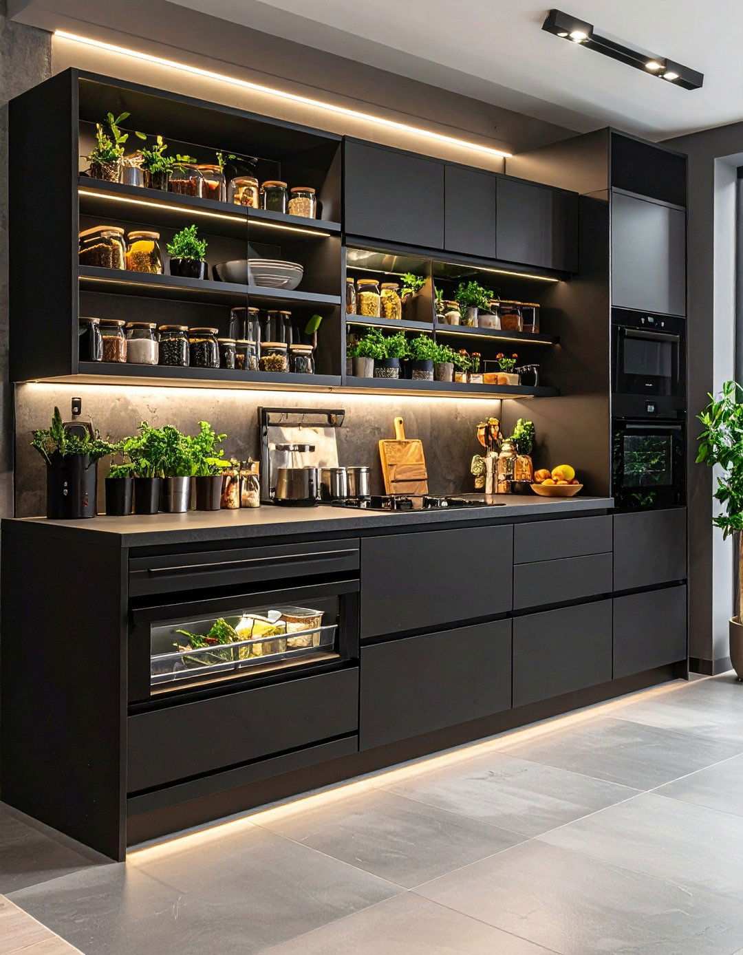 Smart Storage Hidden Behind Dark Doors - 20 Black Kitchen Cabinet Ideas