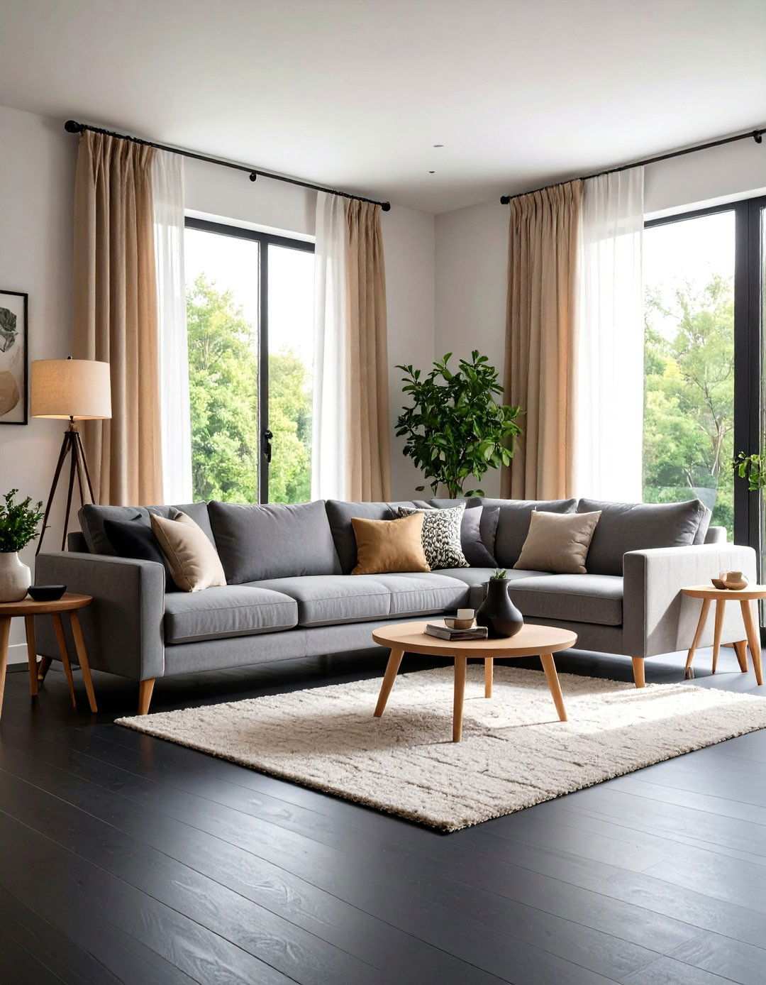 Soft Neutral Serenity Over a Black Floor - 20 Black Floor Living Room Ideas