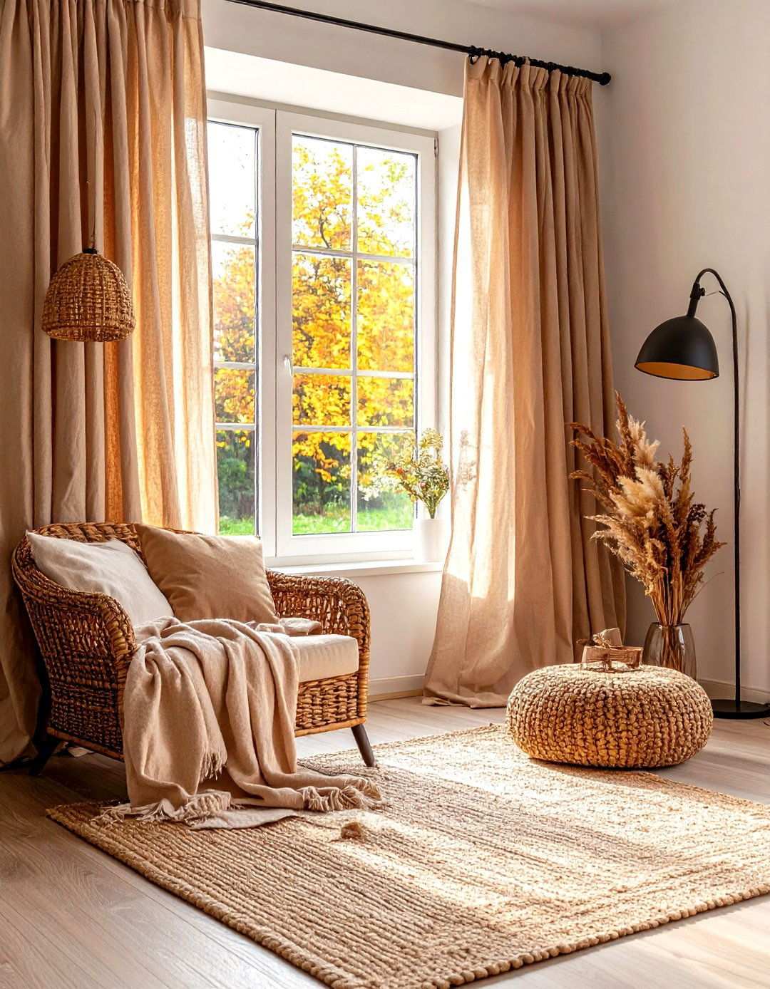 Soften Light through Beige Textiles - 20 Black and Beige Living Room Ideas