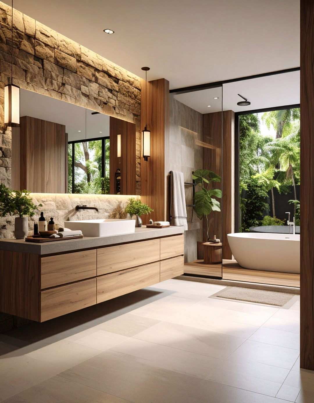 Spa Like Stone Veneer Backsplash - 20 Bathroom Backsplash Ideas