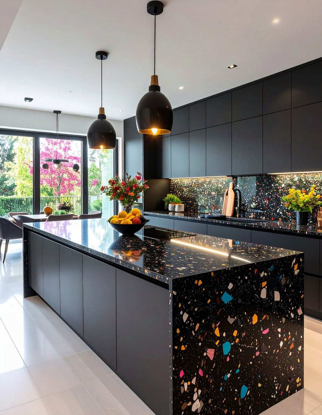 Speckled Black Terrazzo Delivers Playful Pattern - 20 Black Kitchen Countertops