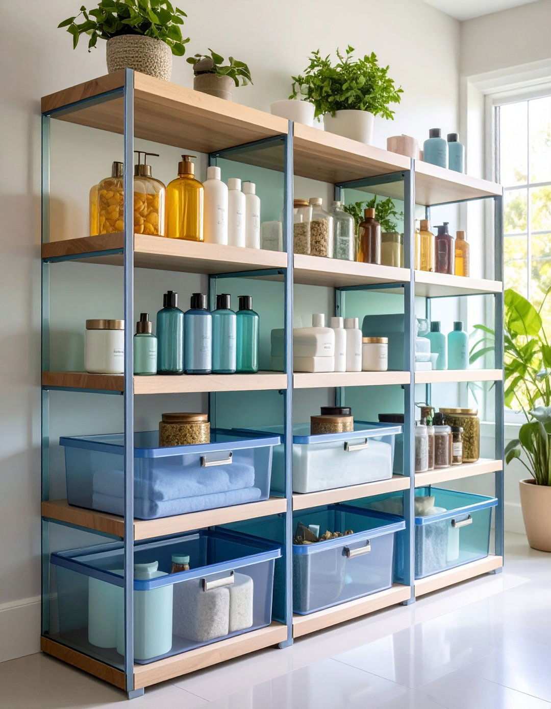 Stackable Bins Turn Shelves into Levels - 20 Bathroom Cabinet Organization Ideas