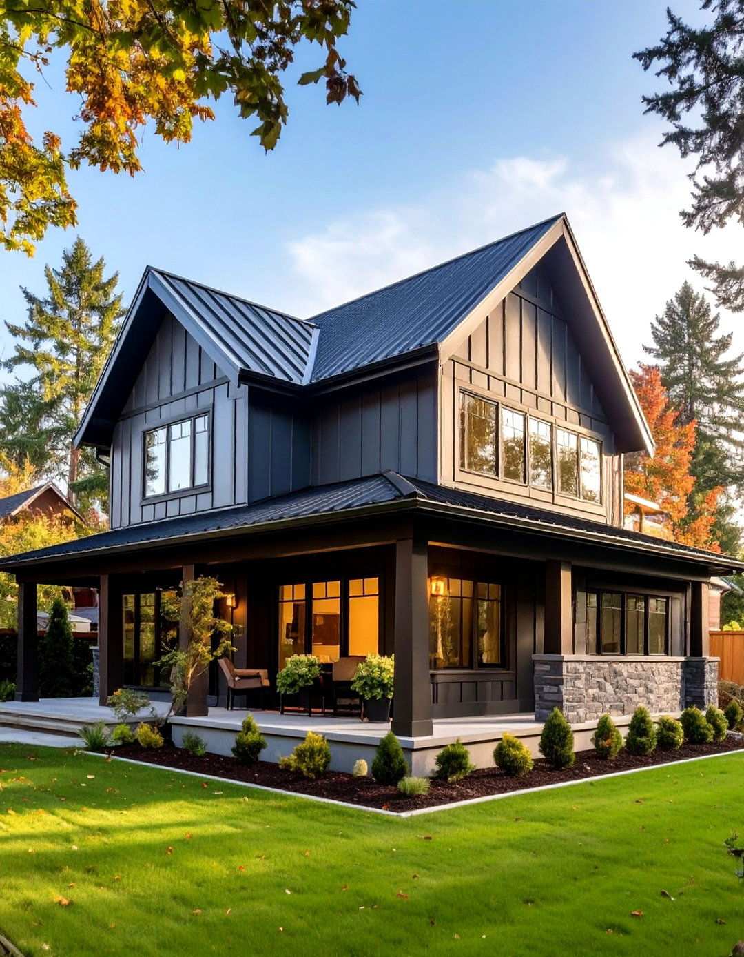 Standing Seam Black Metal Rooflines - 20 Black Modern Farmhouse Exterior Design Ideas