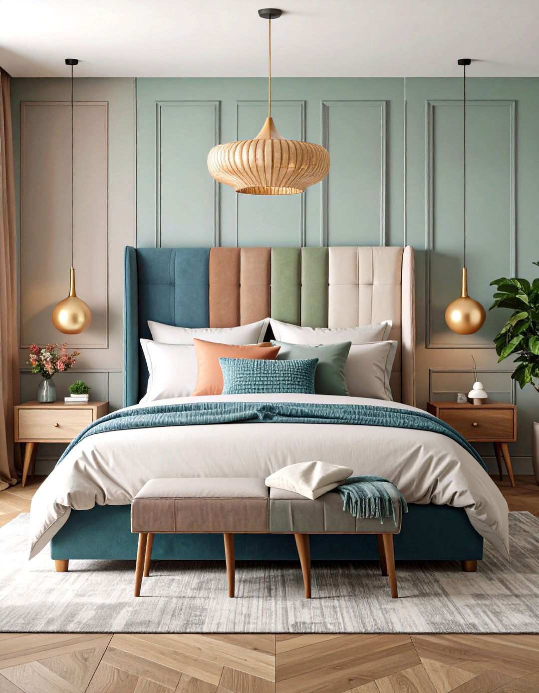 Statement Headboard Anchors the Bedroom - 20 Bedroom Ideas For Couples