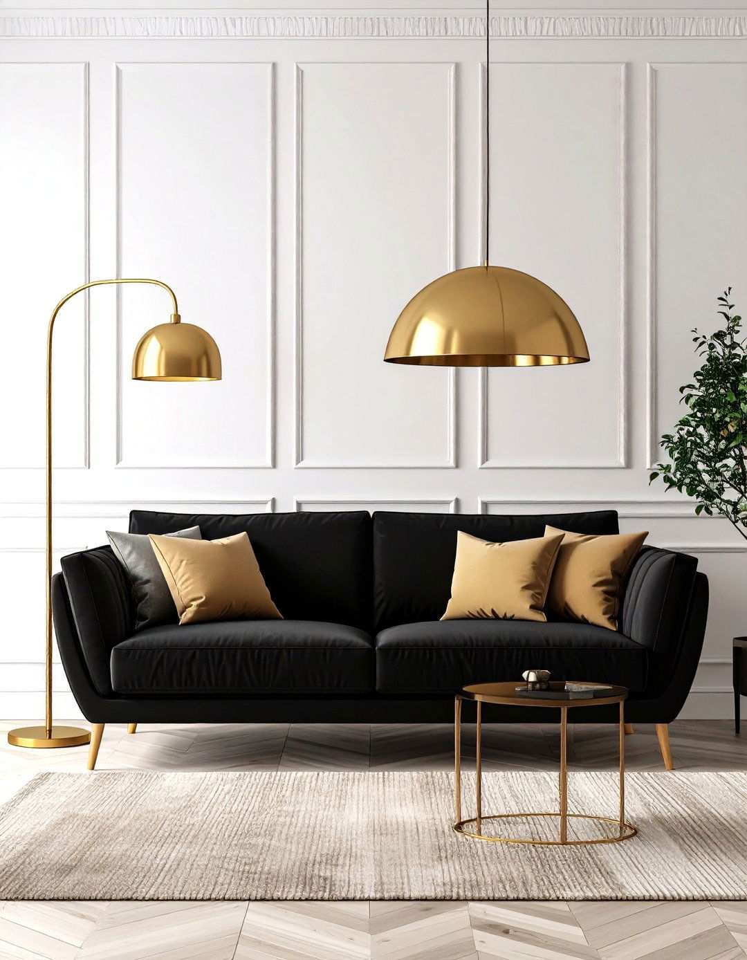 Statement Lighting for a Black Couch - 20 Black Couch Living Room Ideas