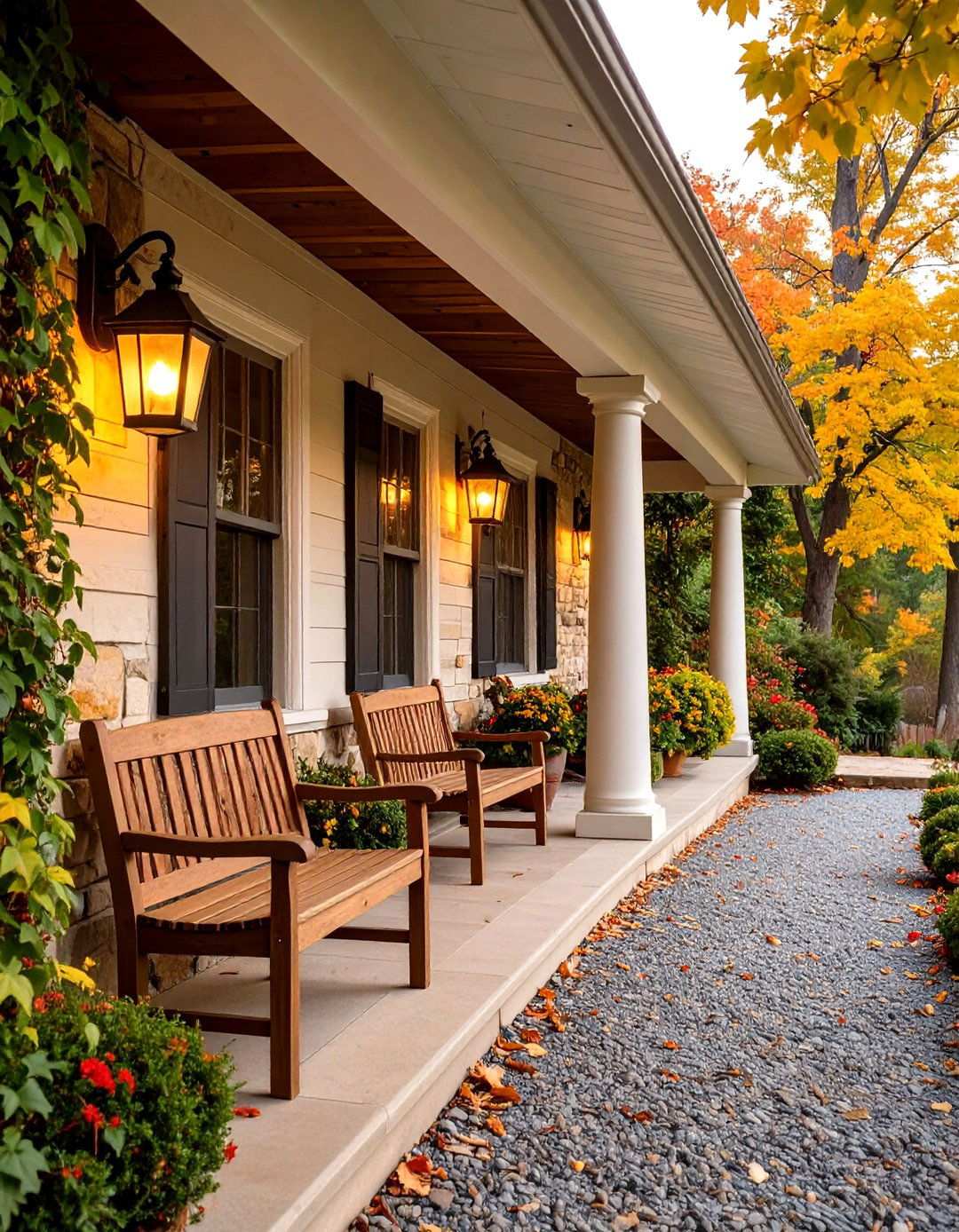 Stone Accent Barndominium Front Porch with Natural Materials - 20 Barndominium Front Porch Ideas