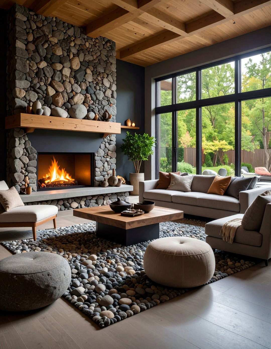 Stone and Rock Element Living Room Features - 20 Asian Living Room Ideas