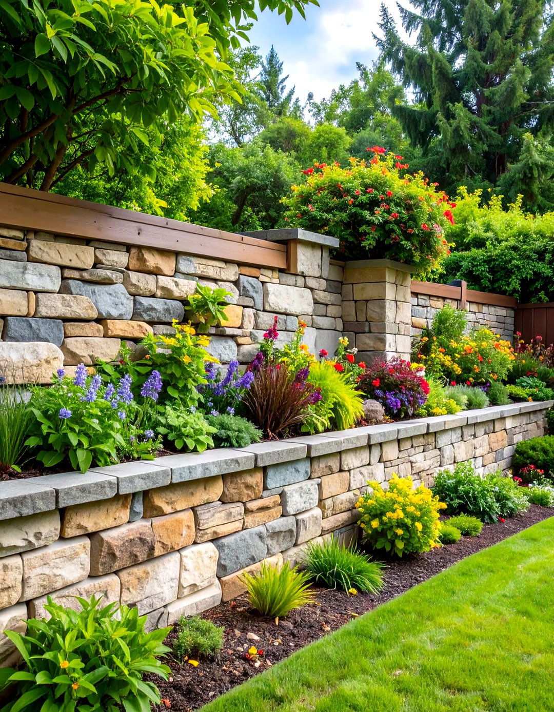 Stone Wall Privacy Features for Permanent Backyard Boundaries - 20 Backyard Privacy Ideas