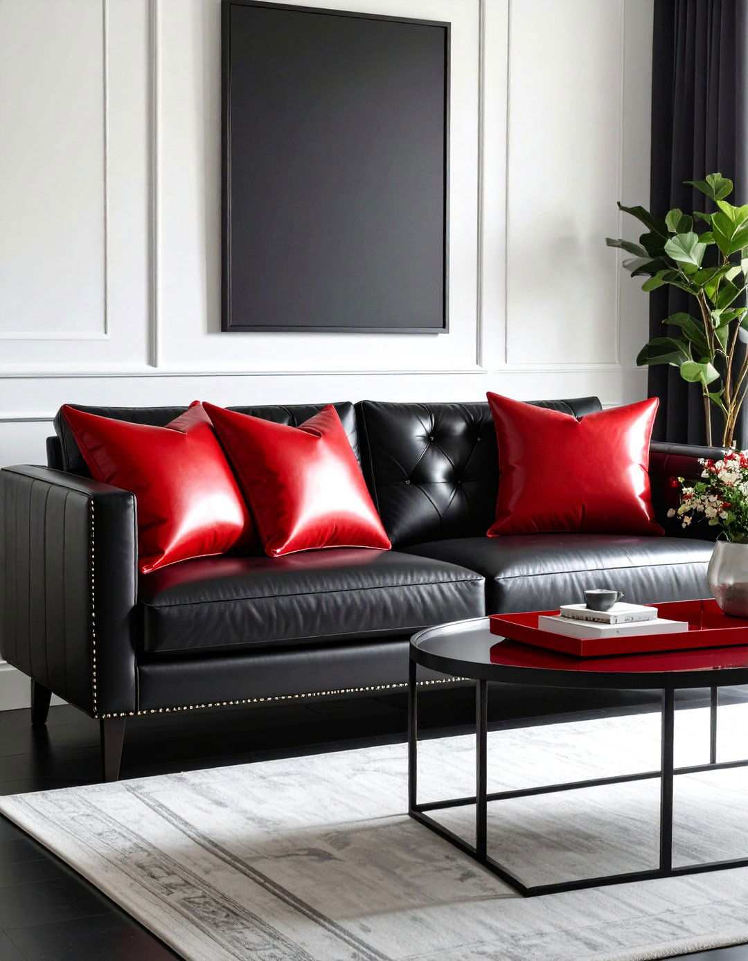 Strategic Color Pops Highlight Contrast - 20 Black and White Living Room Ideas