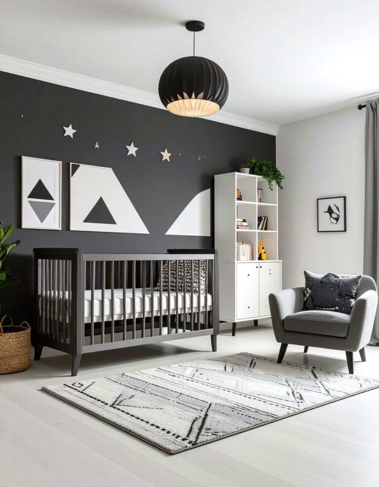 Striking High Contrast Accent Wall - 20 Black and White Nursery Ideas