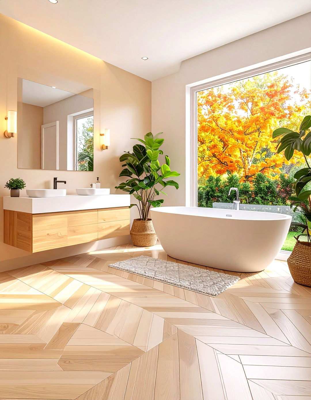 Subtle Floor Pattern in Beige Bathroom - 20 Beige Bathroom Ideas
