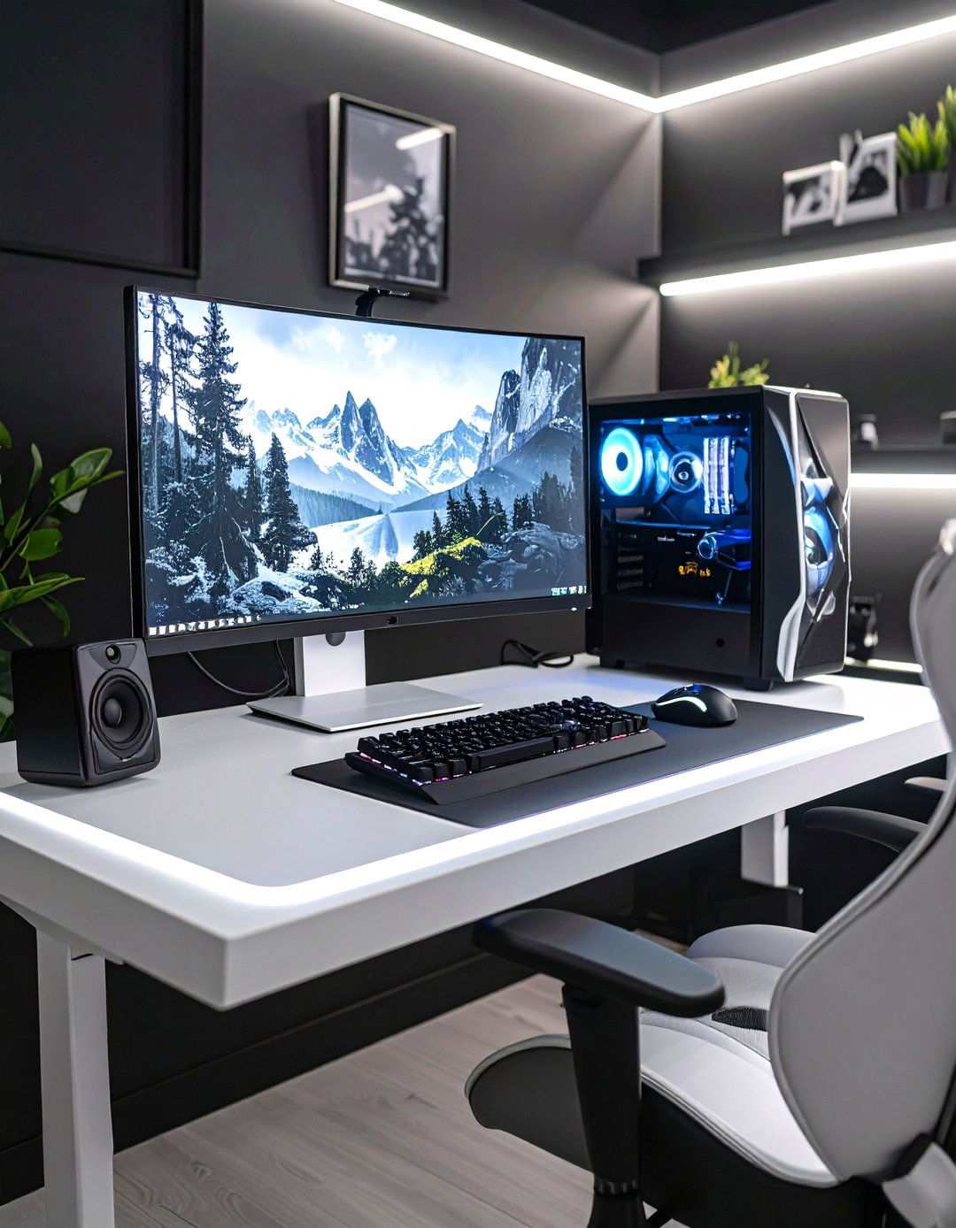 Subtle White Accents Sharpen a Black Gaming Room Palette - 20 Black Gaming Room Ideas