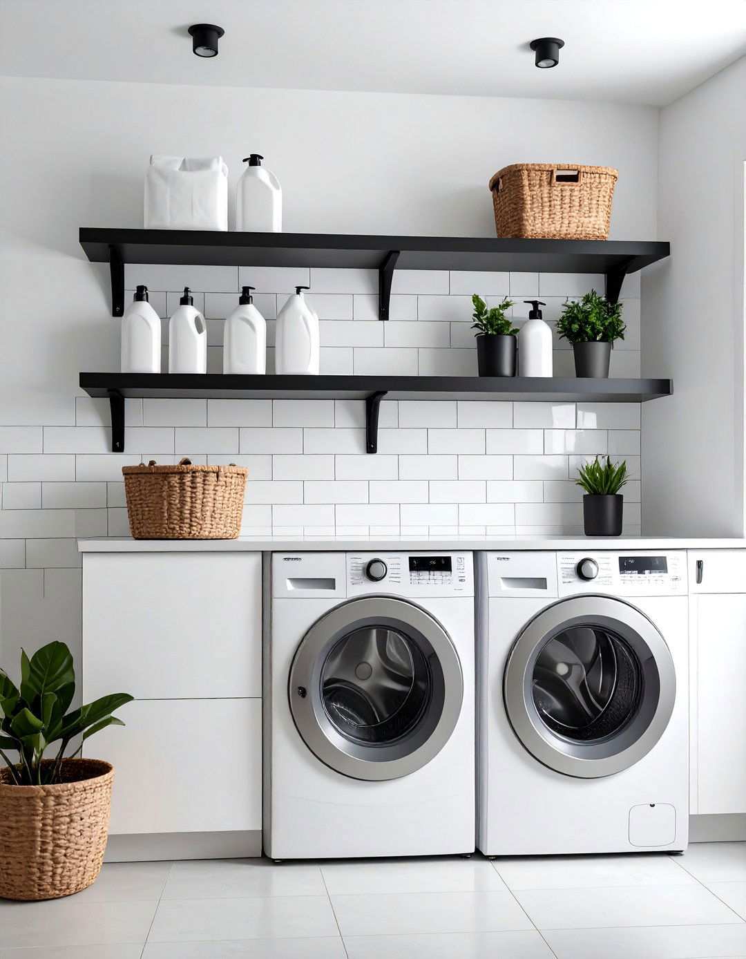 Subway Tile with Charcoal Grout - 20 Black and White Laundry Room Ideas