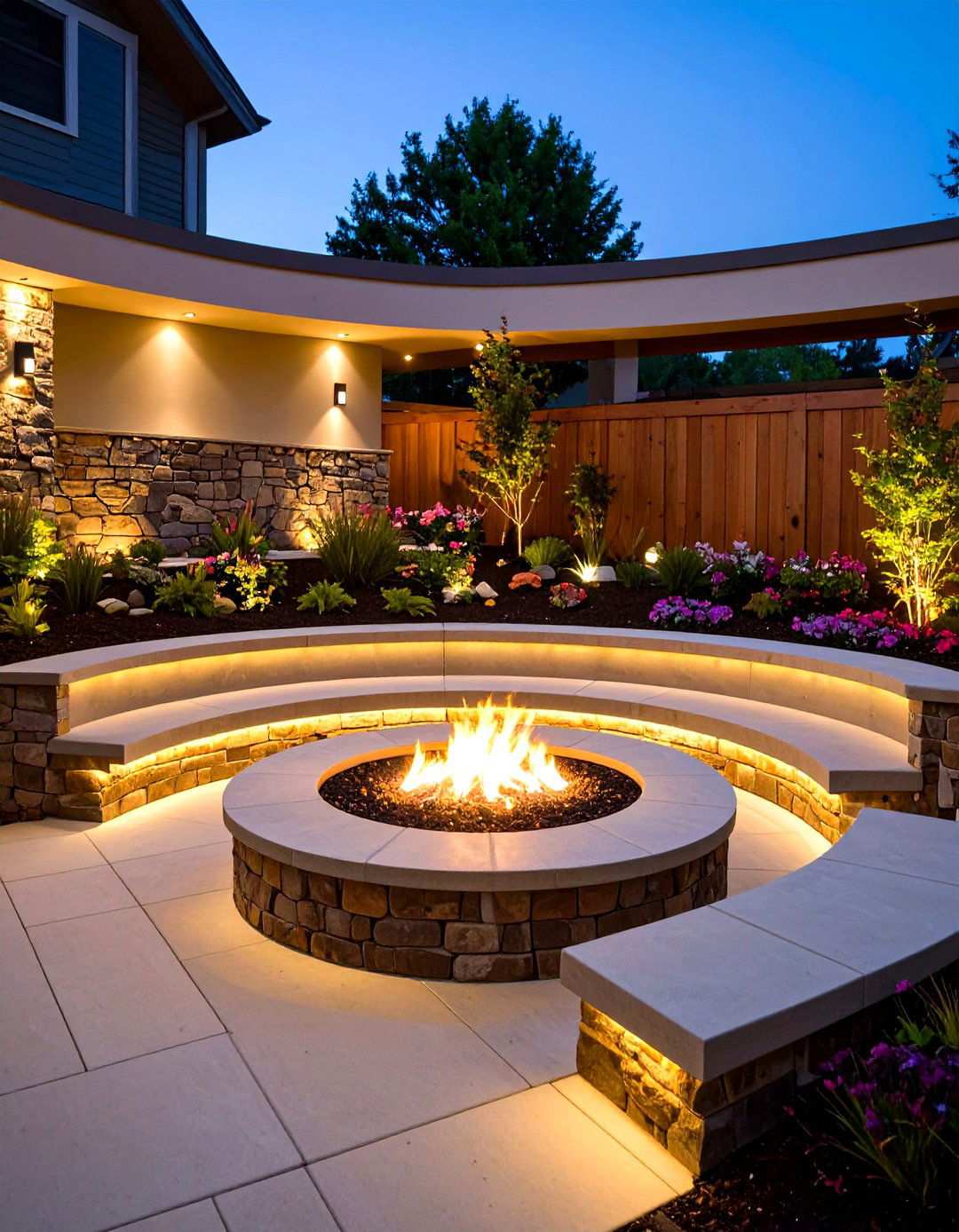 Sunken Fire Pit Area with Tiered Seating - 20 Backyard Fire Pit Ideas Landscaping