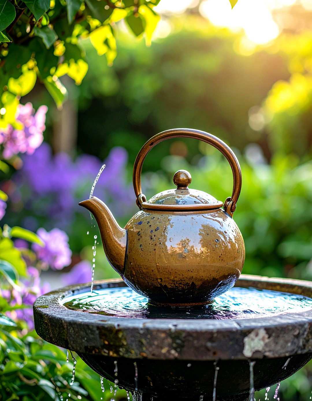Teapot and Watering Can Backyard Fountains for Whimsical Charm - 20 Backyard Fountain Ideas