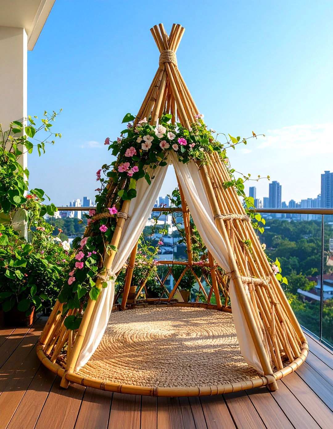 Teepee Balcony Trellis for Whimsical Garden Charm - 20 Balcony Trellis Ideas