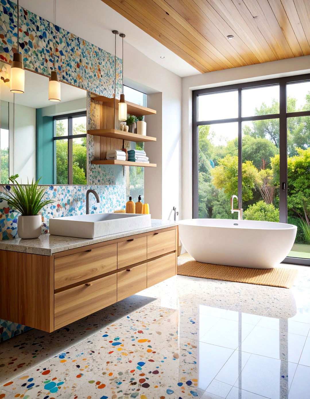 Terrazzo Bathroom Countertop with Recycled Glass Chips - 20 Bathroom Countertop Ideas