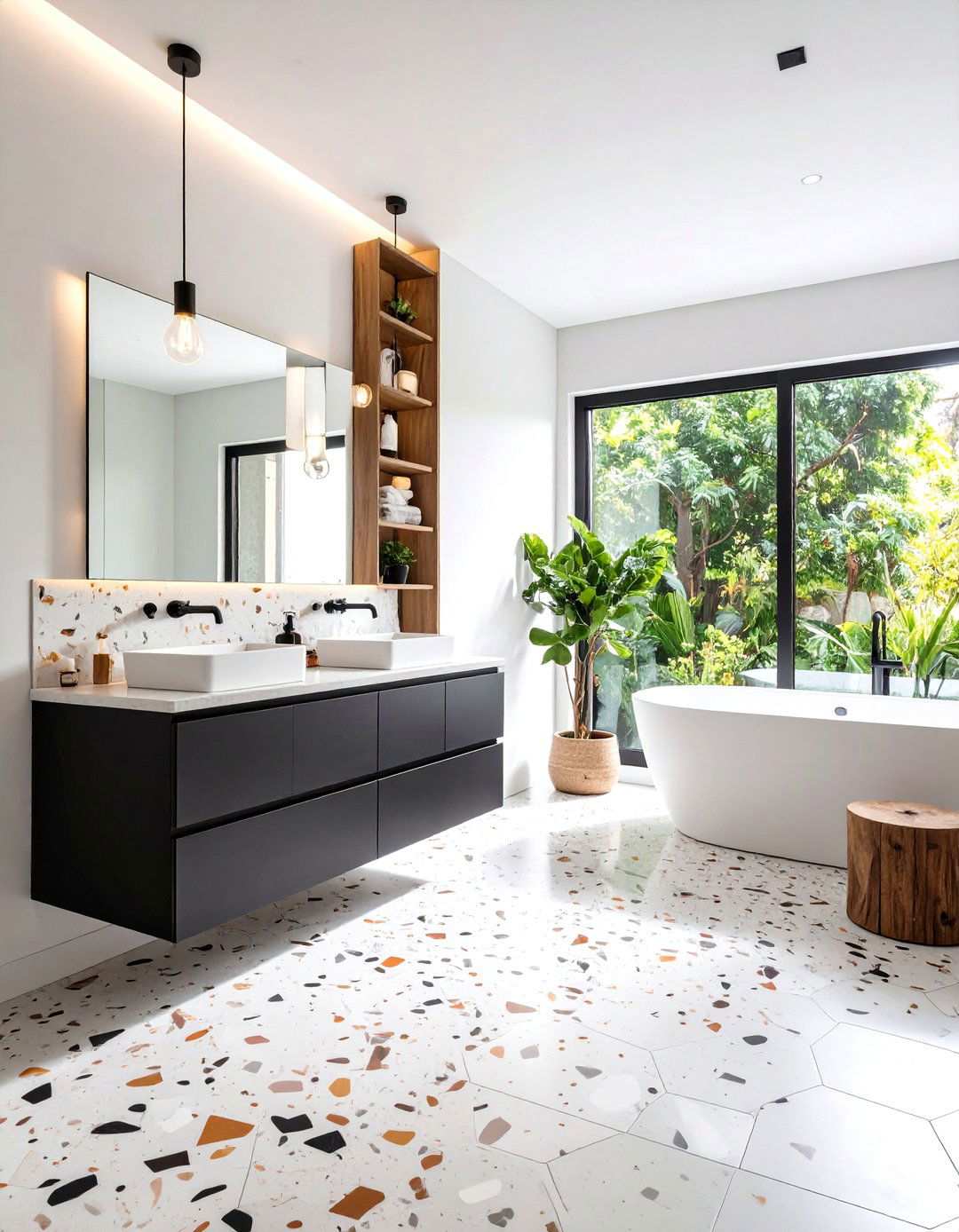 Terrazzo Bathroom With Hexagon Tile Floor - 20 Bathrooms With Hexagon Tile Floors