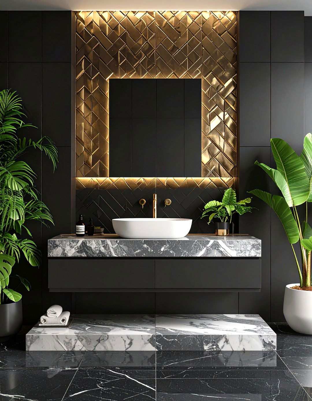 Textured and Dimensional Wall Treatments - 20 Art Deco Bathroom Ideas