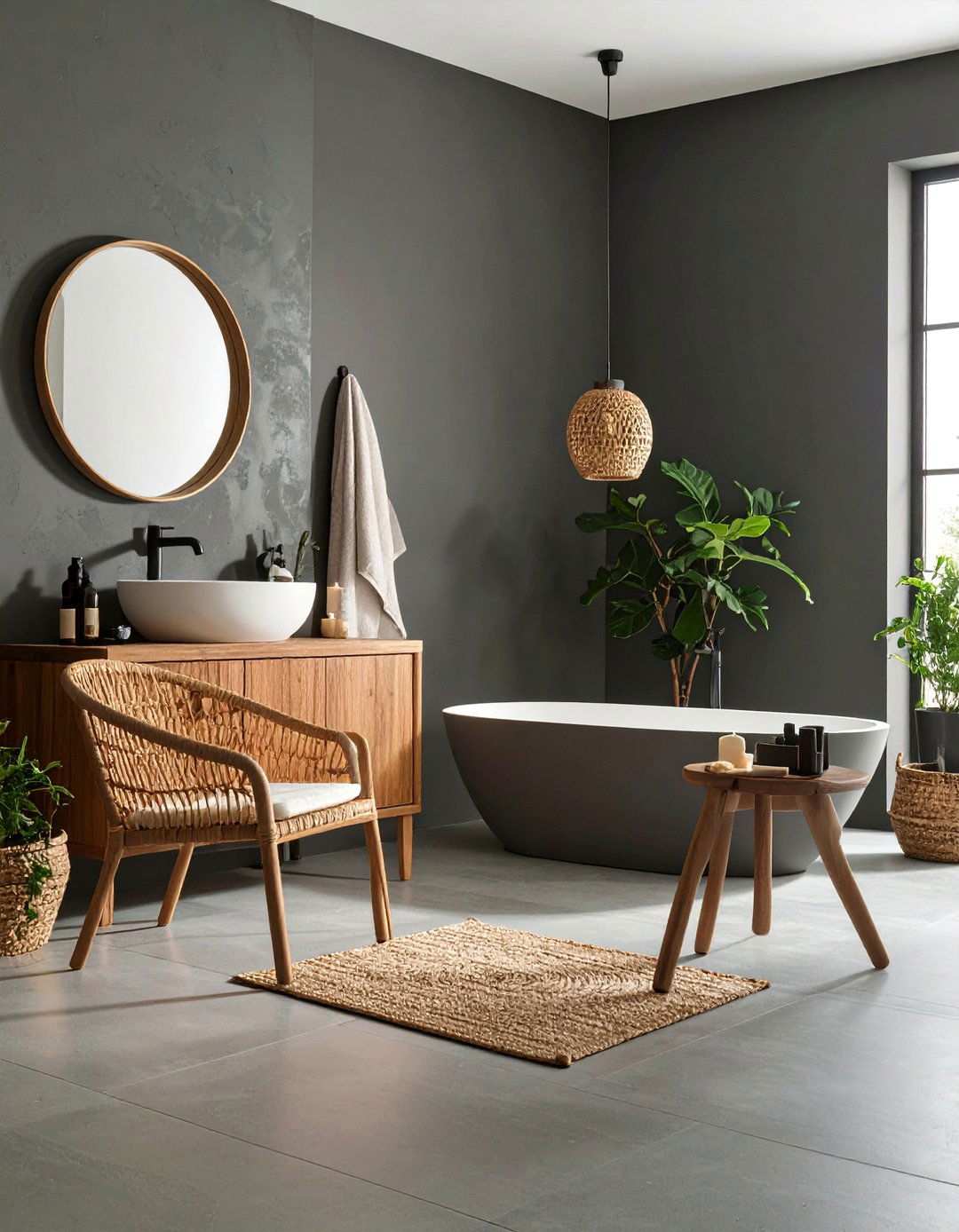 Textured Charcoal Plaster Walls - 20 Black Bathroom Ideas