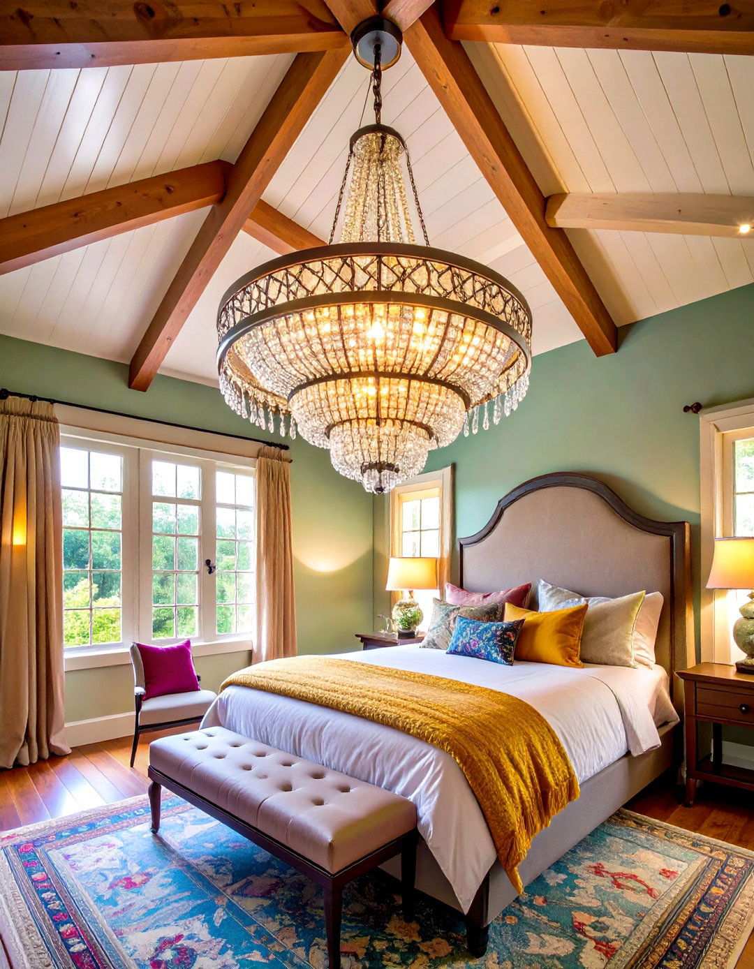Tiered Statement Chandelier Crowns Vaulted Ceilings - 20 Bedroom Chandelier Ideas