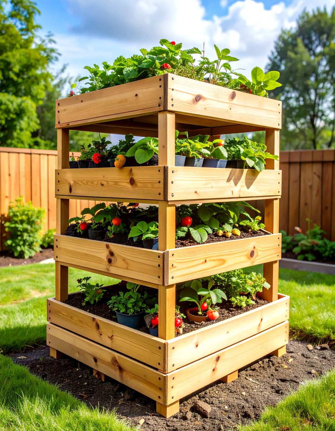 Tiered Wooden Crate Planter - 20 Strawberry Planter Ideas