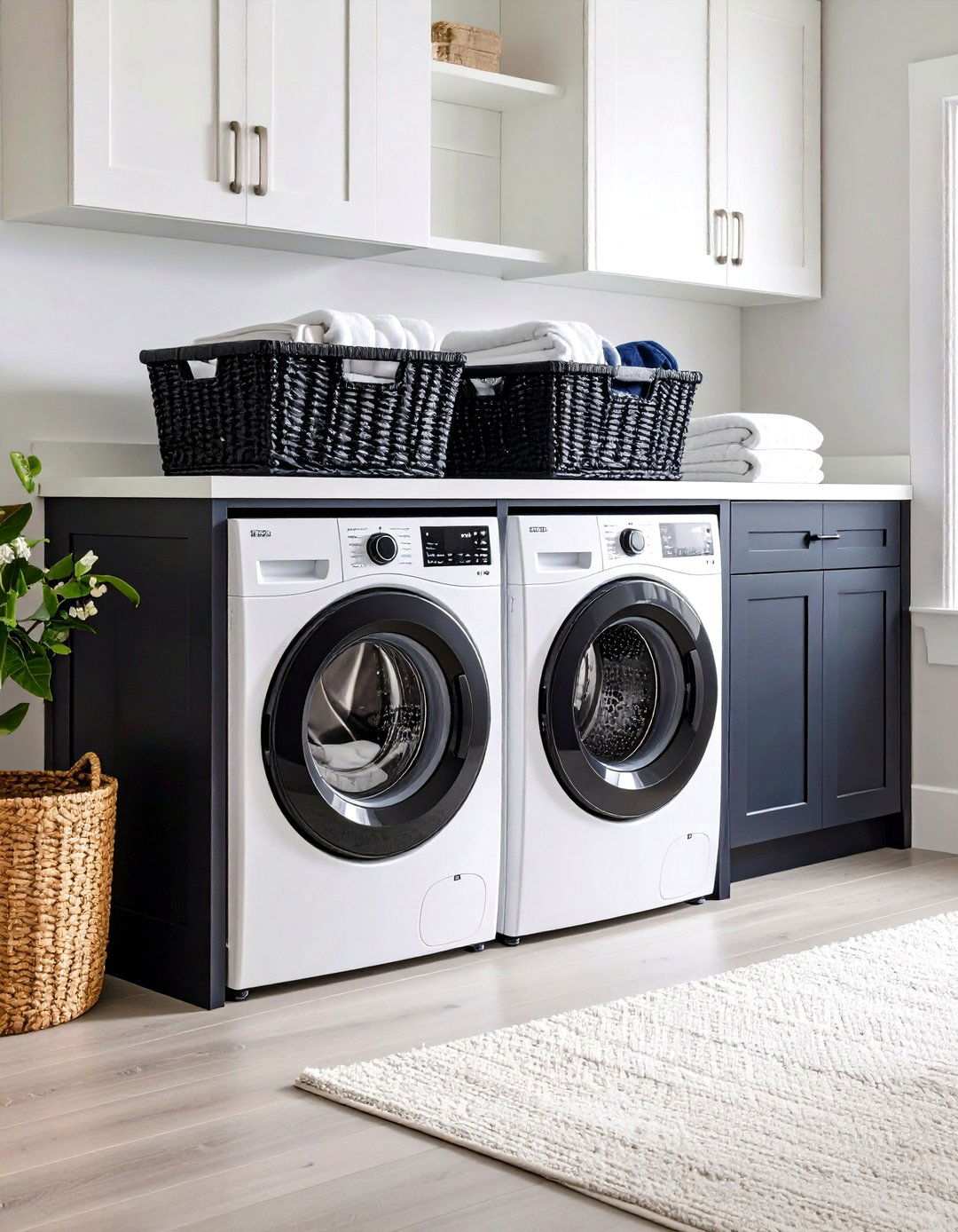 Tilt Out Hampers Inside Cabinets - 20 Black and White Laundry Room Ideas