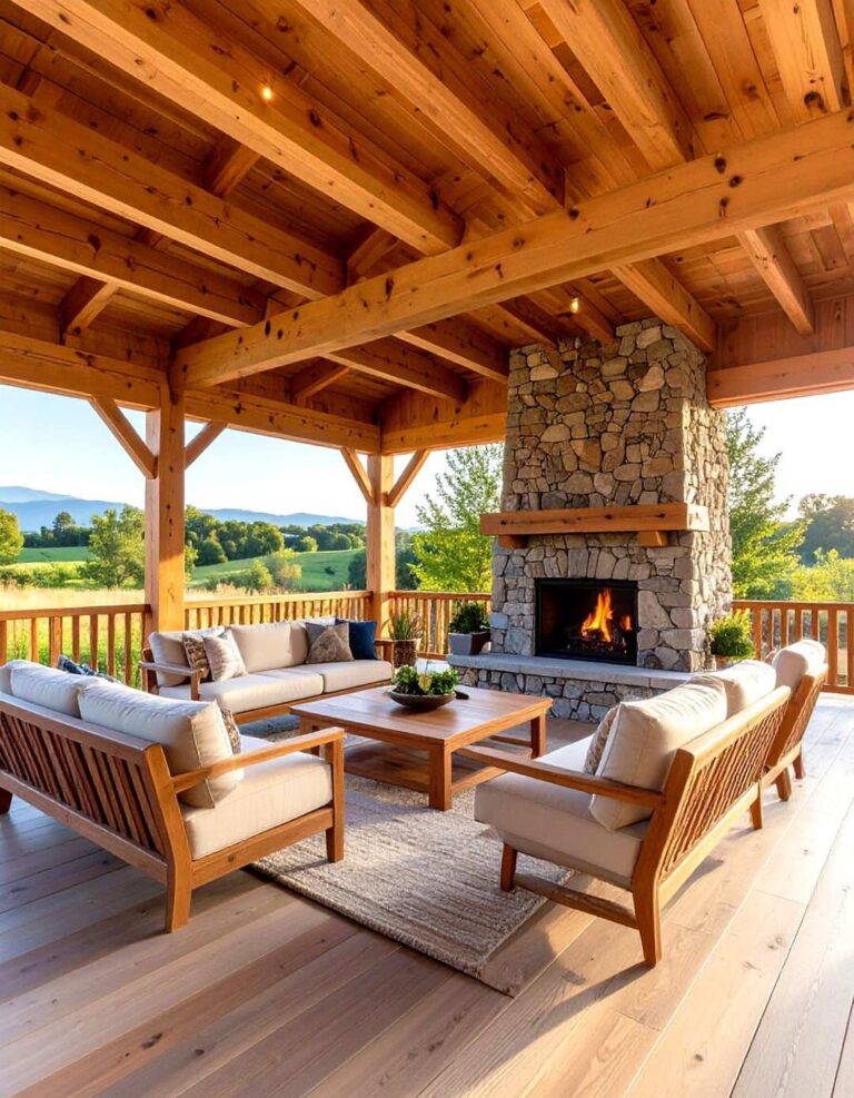 Timber Frame Pavilion with Stone Fireplace - 20 Backyard Pavilion With Fireplace