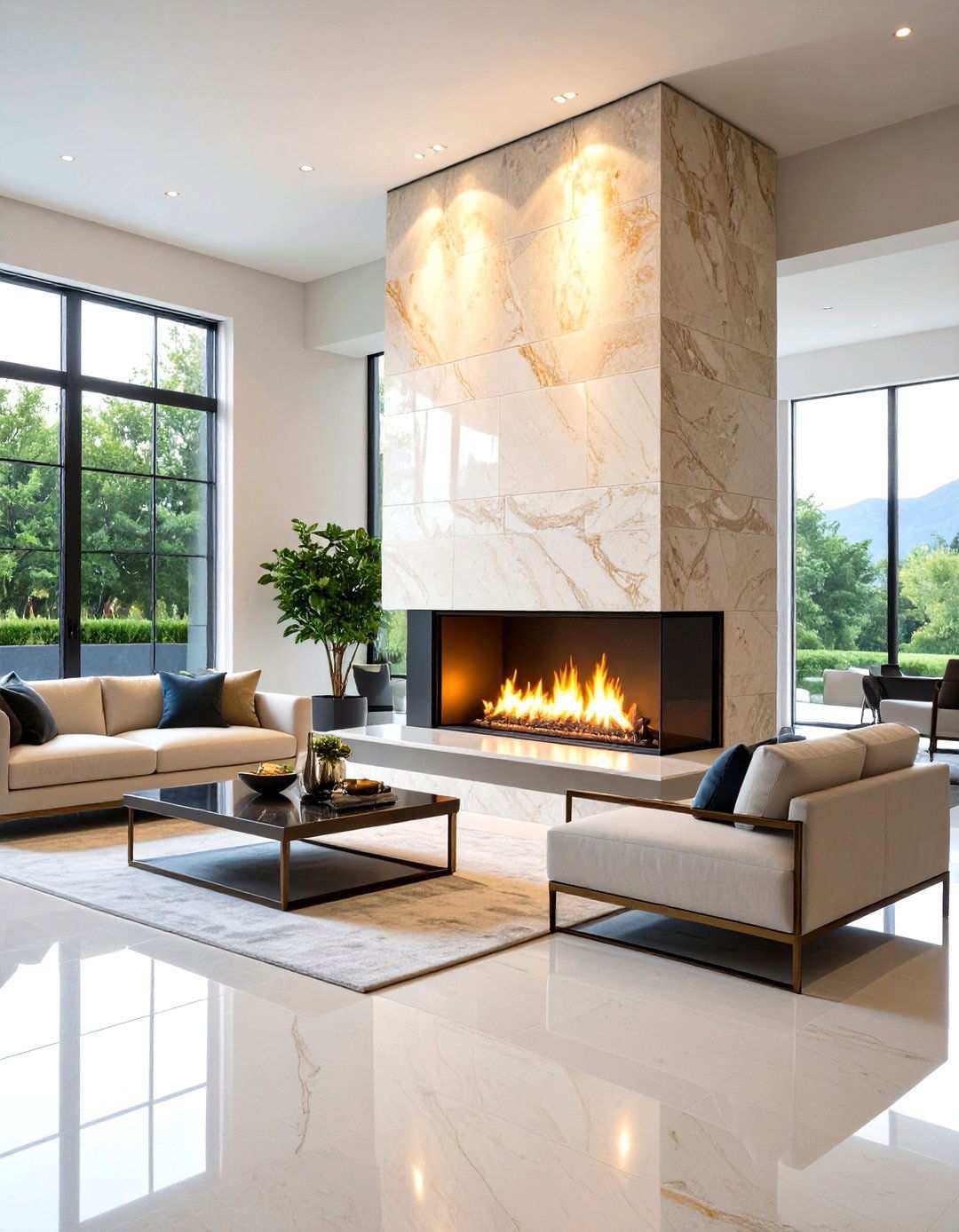 Travertine and Metal Fusion - 20 Stone Fireplace Ideas