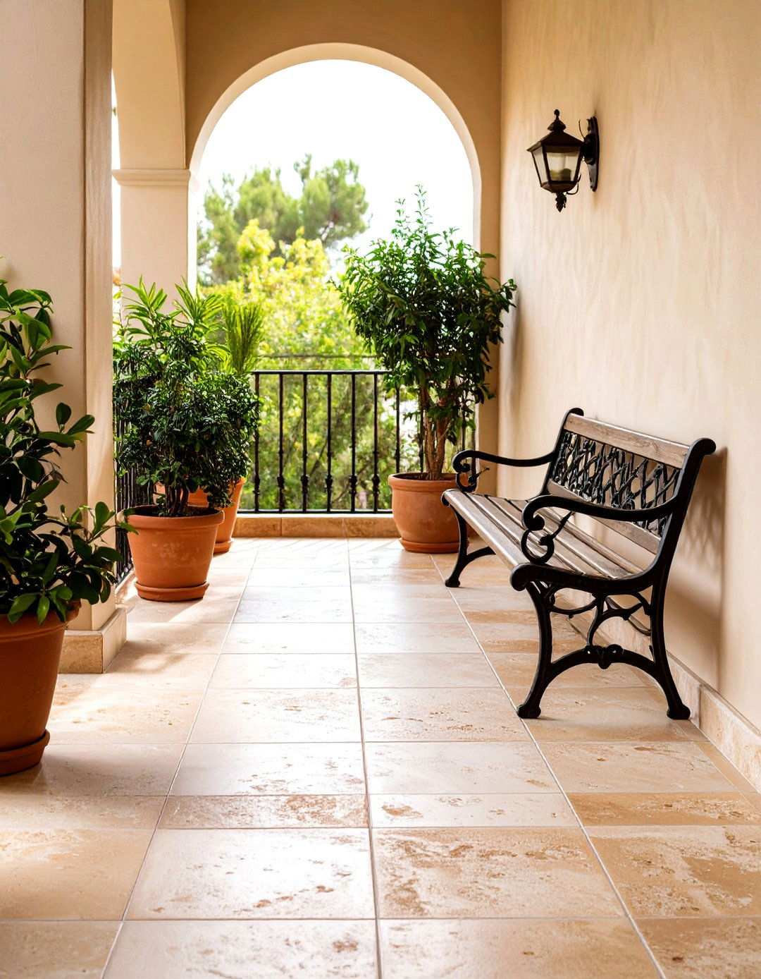 Travertine Look Balcony Tiles for Natural Beauty - 20 Balcony Tiles Ideas
