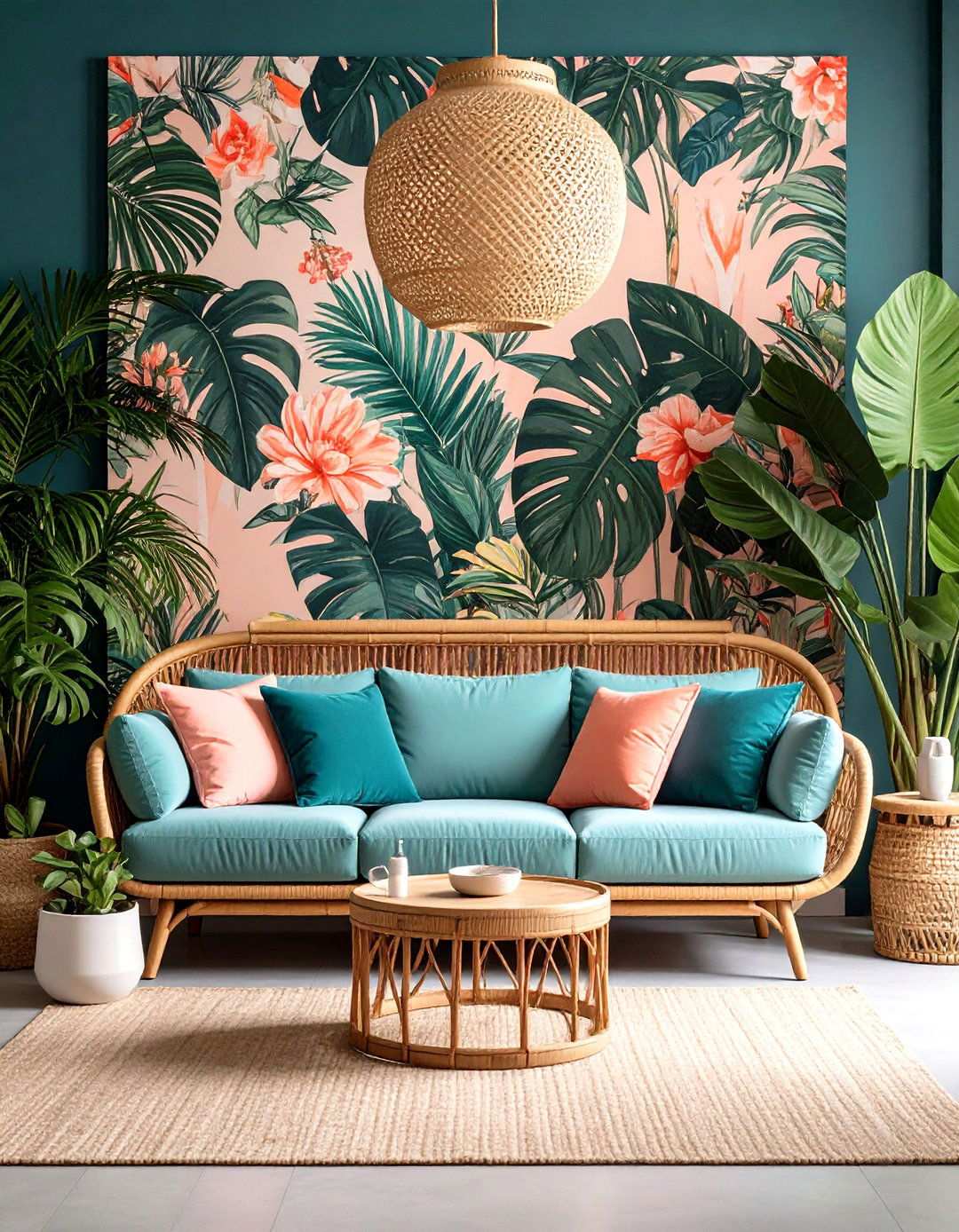 Tropical Print Living Room with Miami Vice Vibes - 20 1980s Living Room  Ideas