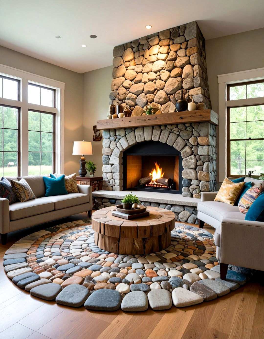Tumbled Stone Mosaic - 20 Stone Fireplace Ideas