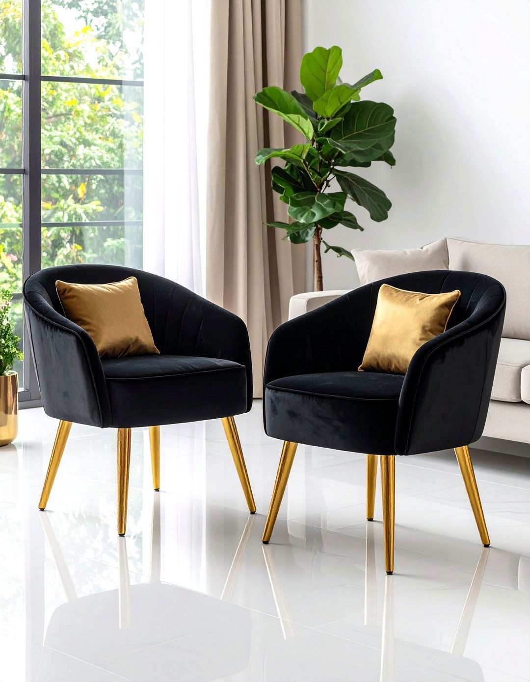 Two Tone Black and Gold Accent Chairs - 20 Black and Gold Living Room Ideas