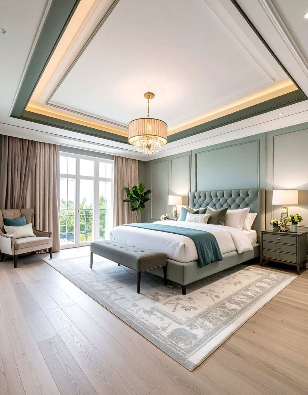 Two Tone Ceiling with Crown Molding Frame - 20 Bedroom Ceiling Ideas