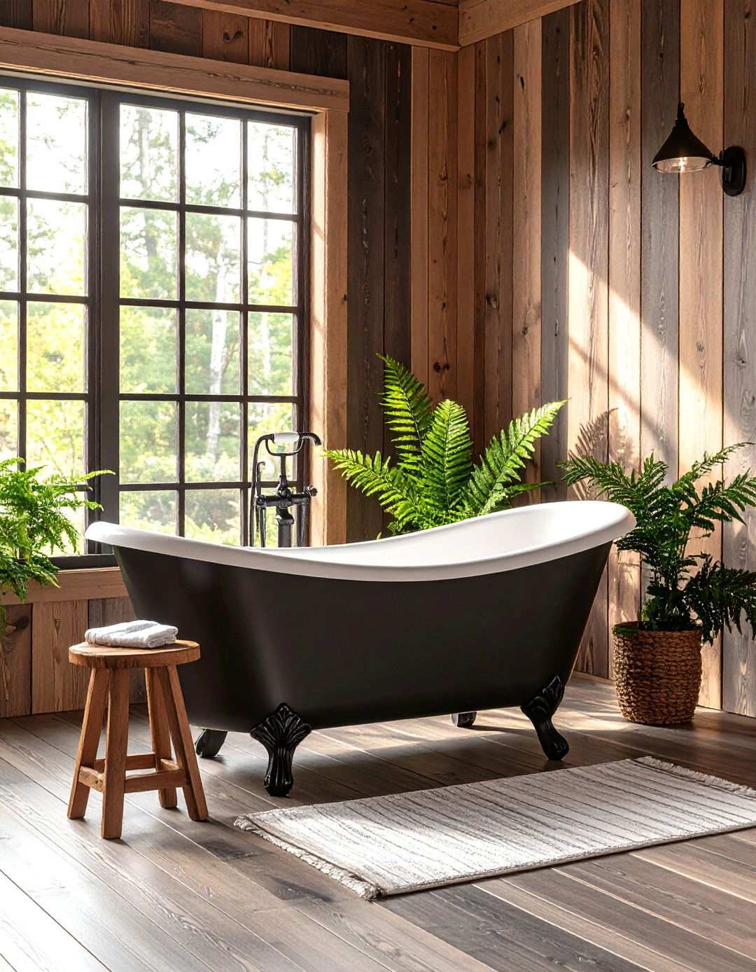 Two Tone Clawfoot Tub as Black and White Showpiece - 20 Black and White Bathroom Ideas