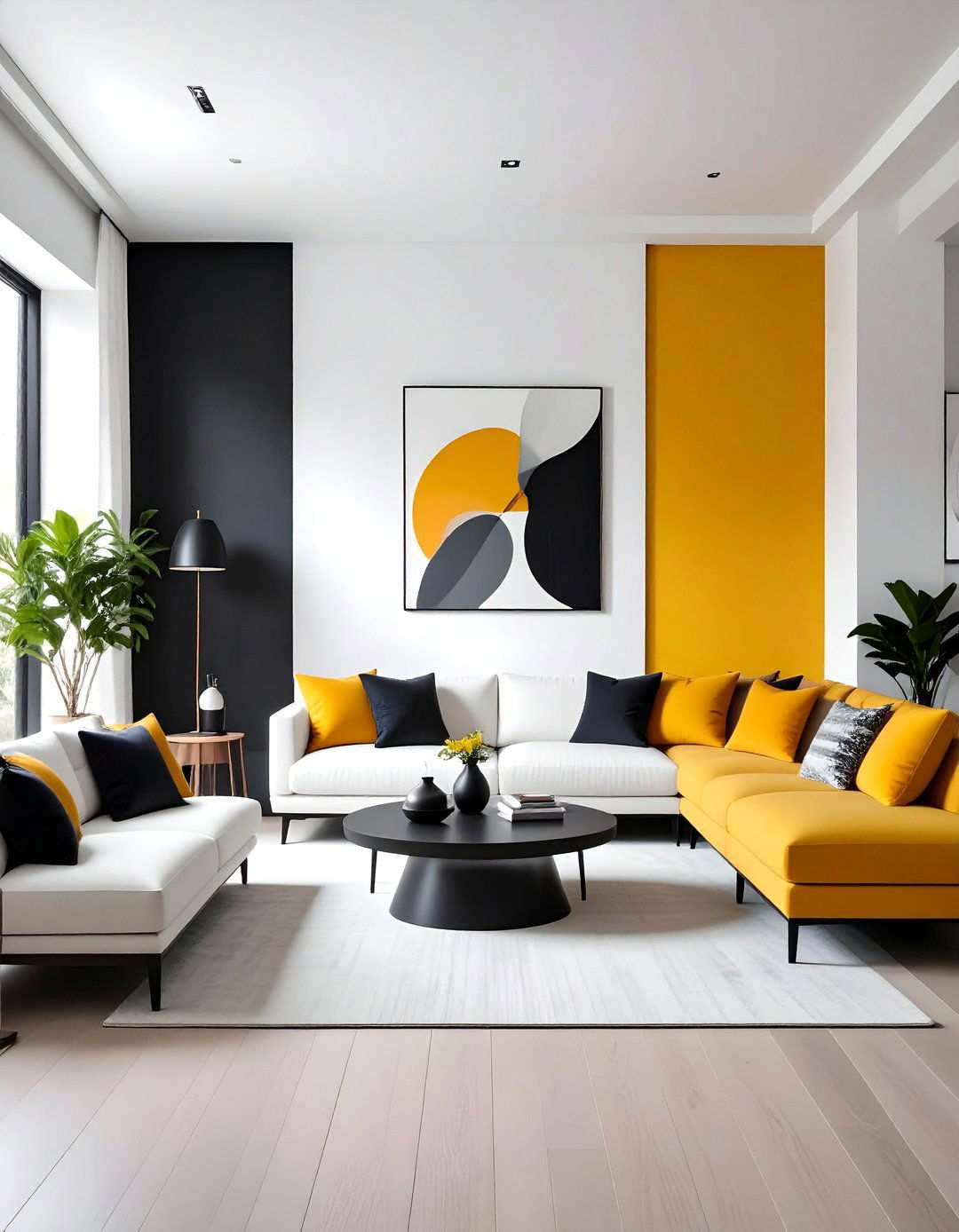 Two Tone Walls Define Functional Zones - 20 Black and White Living Room Ideas